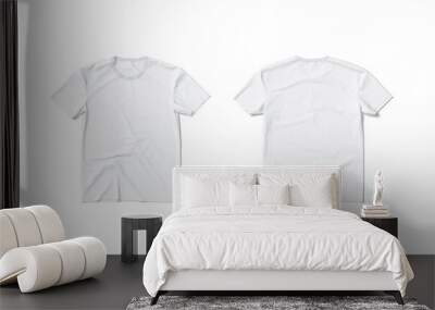 Blank white t-shirt mockup flat lay, front and back, isolated Wall mural