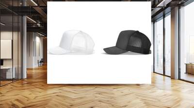 Blank white trucker hat mockup, profile view Wall mural