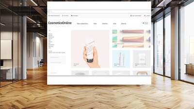 cosmetics webstore site template mock up isolated, 3d illustration. makeup web page interface mockup Wall mural