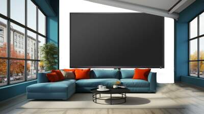 TV flat screen lcd, plasma realistic illustration. White HD monitor mock up. Modern multimedia panel black screen mockup. Good way show business presentation on flat display mock-up. Tv set stand. Wall mural