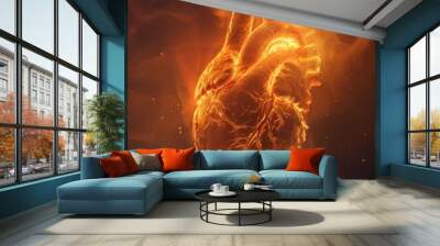 Burning Heart Dark Background Wall mural