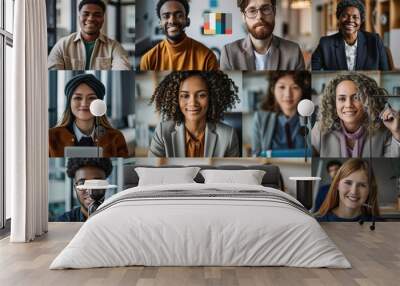 Collage of diverse smiling professionals in casual and business Wall mural