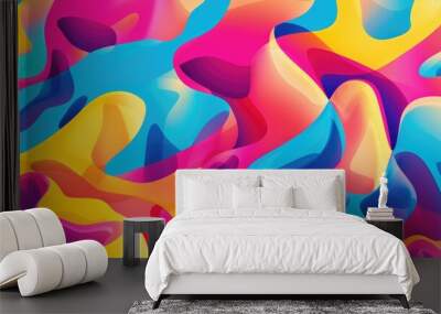 Colorful digital painting of swirling forms in bright hues. Wall mural