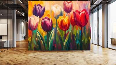 Colorful Tulips in a Field Wall mural