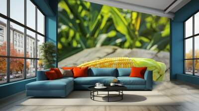 Corn on wooden table Wall mural