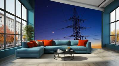 Electric tower on the background of night sky Wall mural