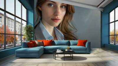 Elegant portrait of a woman with soft lighting highlighting her features and creating a sophisticated and timeless look Wall mural