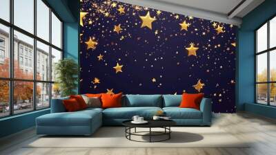 Gold stars on black background Wall mural