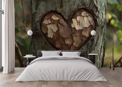 Heart carving on tree bark Wall mural