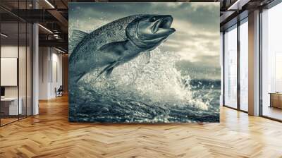 Large fish jumps out of water Wall mural