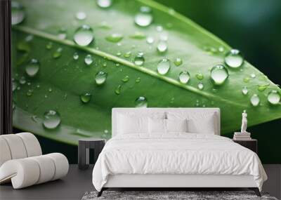 Leaf with water droplets on it Wall mural