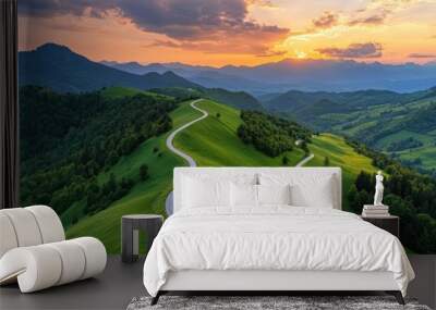 Lush Green Valley Road Wall mural