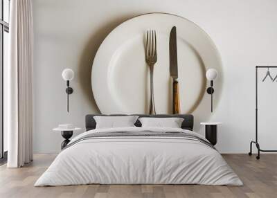 Minimalistic table setting with fork and knife Wall mural