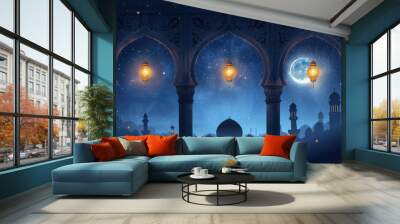 Mosque at Night with Lanterns Wall mural