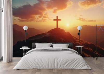 Mountain Cross Sunset Wall mural