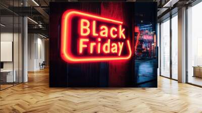 Neon sign with Black Friday on dark background Wall mural