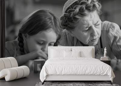 Old Woman and Young Girl Looking at Cake Wall mural