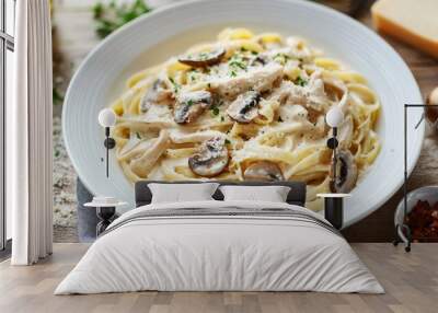 Pasta with mushrooms and parmesan cheese Wall mural