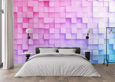 Pixel art wall decoration. Handmade paper craft featuring vibrant spectrum colors. Wall mural