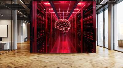 Red Hallway with Brain Wall mural