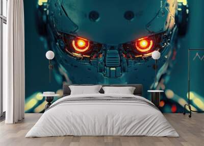 Robot Face with Glowing Eyes Wall mural