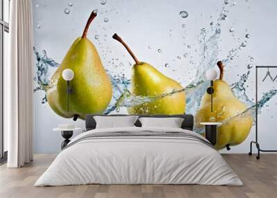 Several pears in water splashes on white background Wall mural