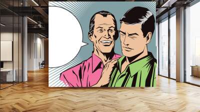 People in retro style pop art and vintage advertising. Two friends. Wall mural