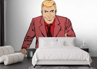 People in retro style. Devil welcome gesture. Wall mural