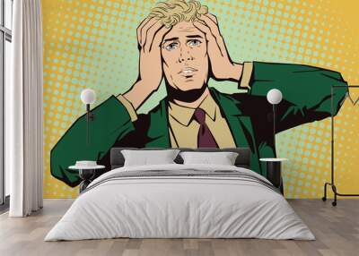 people in retro style. upset man clutching his head. Wall mural