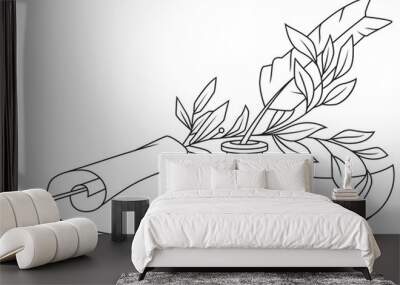 Quill, inkwell and parchment. Illustration for internet and mobile website. Wall mural