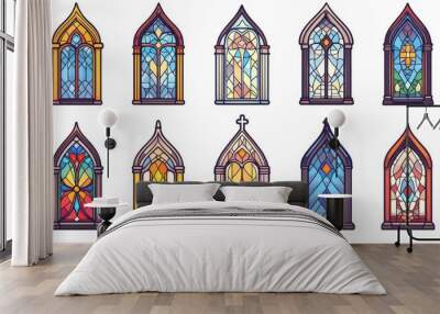 Stained Glass Windows with Cross Wall mural