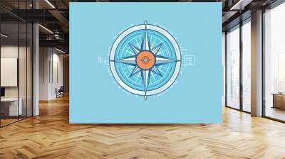 stylized compass illustration on a blue background featuring intricate patterns and elements representing guidance and exploration Wall mural