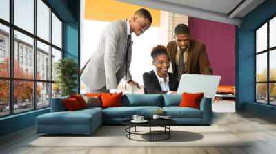 team of young african people in office at table with laptop  Wall mural