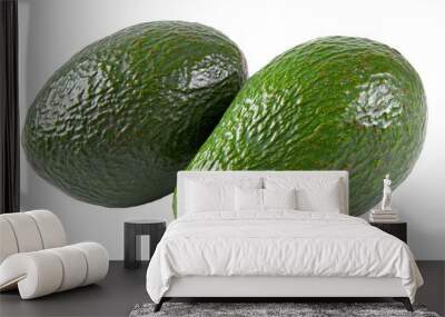 Two green avocados on a white background. The avocados are ripe and ready to eat Wall mural