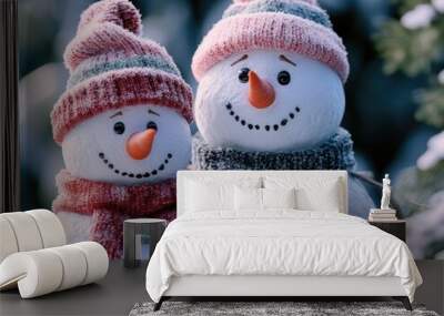 Two Snowmen Standing Together Wall mural