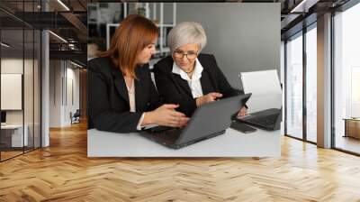 two stylish businesswoman in black suits at the workplace Wall mural