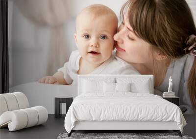 Portrait of happy mother and baby Wall mural