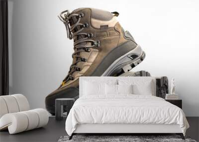 a pair of new hiking boots on white background Wall mural