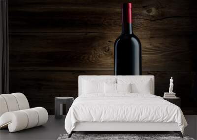 bottle of wine on a wooden background Wall mural