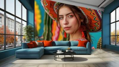 Woman with cactus Wall mural