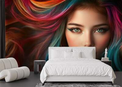 Woman with colorful hair Wall mural