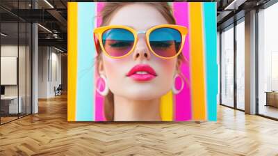 Woman with Pink Lip and Sunglasses Wall mural