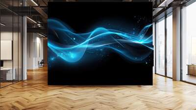 Abstract blue light wave flowing on black background representing modern technology and digital innovation Wall mural