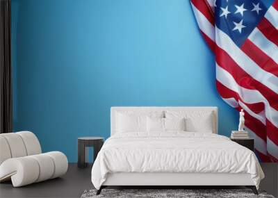 American flag on a blue background, providing ample copy space for independence day greetings or patriotic messages Wall mural