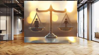 Balancing scales is showing equality between woman and man at sunset Wall mural