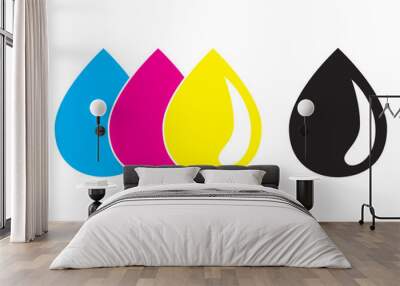 CMYK Ink Primary Colours Drops separate black Wall mural