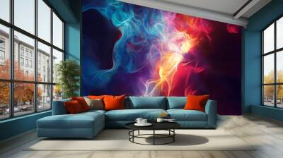 Colorful abstract swirl of smoke and light on dark background creating a mystical and vibrant atmosphere at night Wall mural