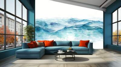 Expressive watercolor seascape painting depicting ocean waves breaking on a tranquil sea Wall mural