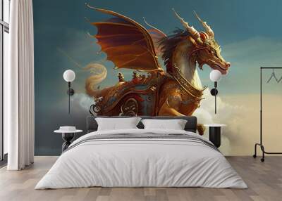 Fantasy golden dragon.Generative Ai Wall mural