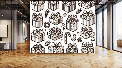 gifts, gift boxes, outline, New Year's gifts
 Wall mural